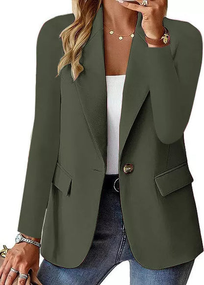 Women's long-sleeved polyester blazer in solid colors for office and casual wear