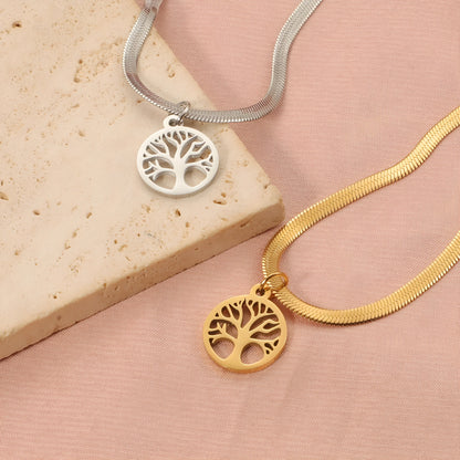 Adjustable stainless steel lucky tree clavicle chain necklace with titanium steel pendant