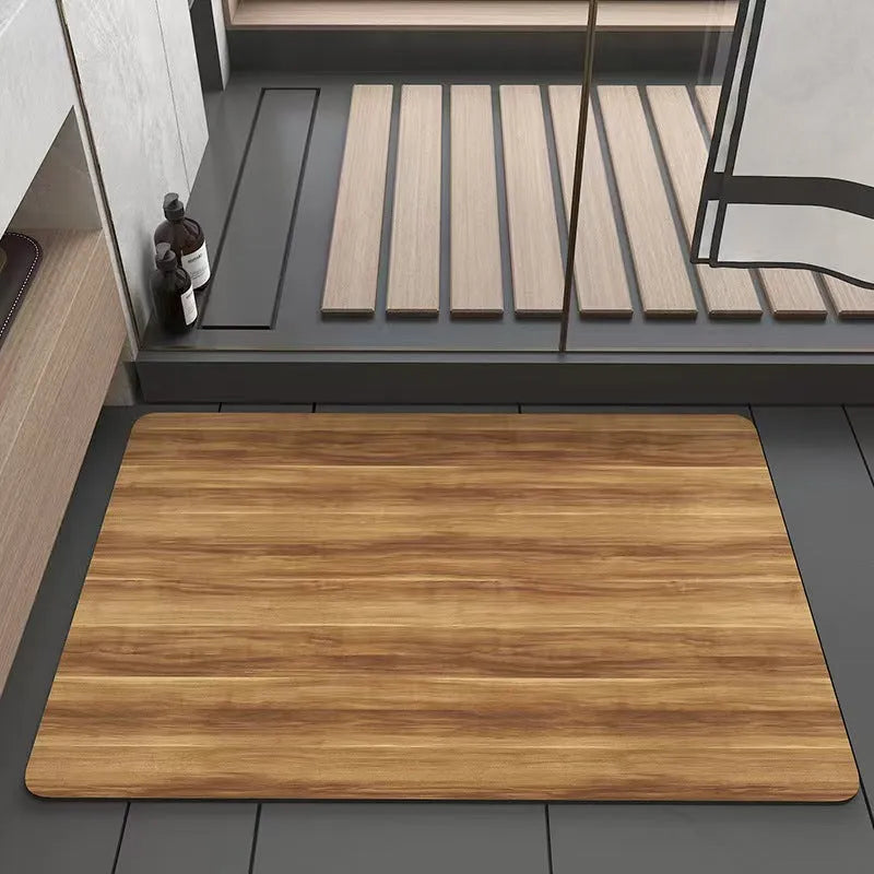 American-style wood grain bathroom floor mat with geometric pattern in diatom ooze material, non-slip and antifouling