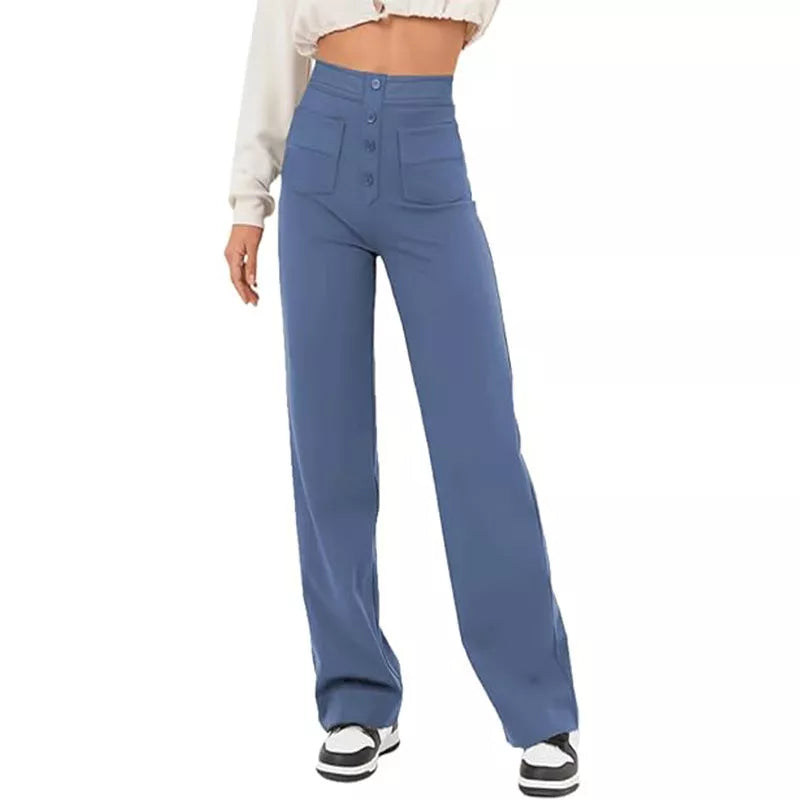 Women's high waist trousers in casual loose fit with pockets, available in multiple colors