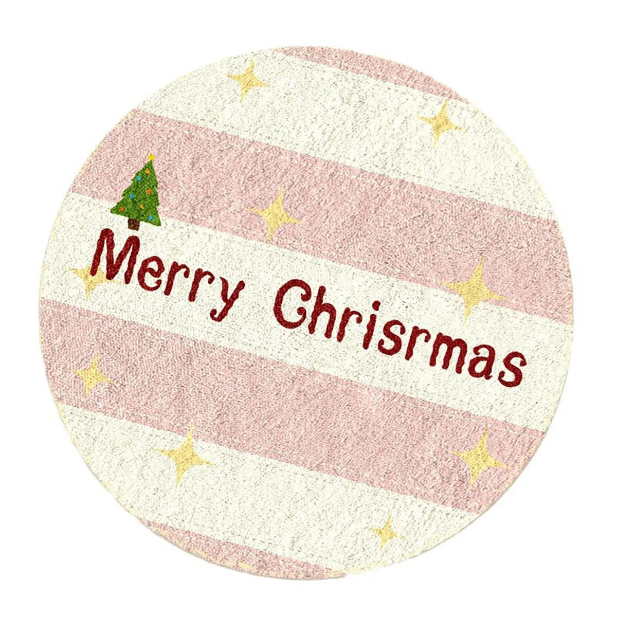 Round Christmas floor mat in imitation cashmere with festive designs like Christmas trees and gingerbread men, sizes 60x60cm and 80x80cm