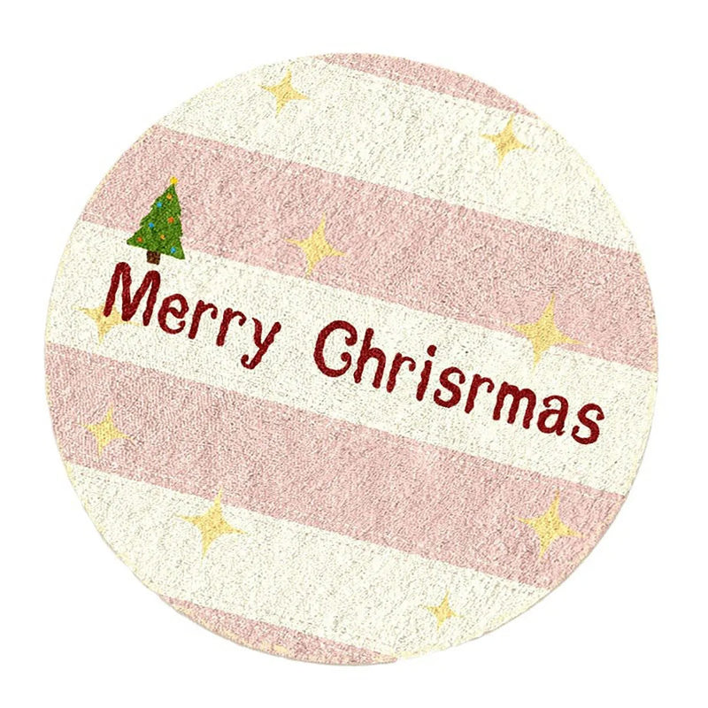 Round Christmas-themed floor mat in imitation cashmere with a soft, plush pile, measuring 60x60cm or 80x80cm, featuring festive designs like Christmas trees and gingerbread men for seasonal decor