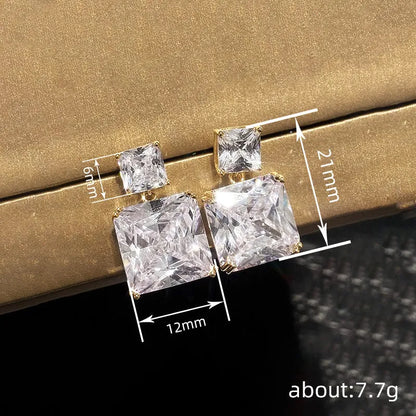 Geometric square copper earrings in white gold or gold colour with quadrilateral design for women