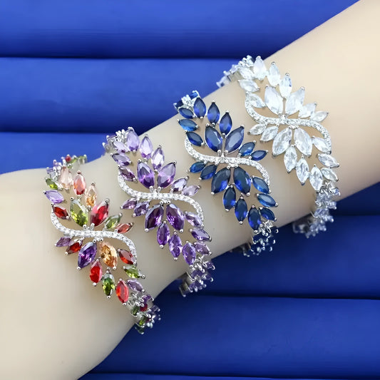 Gold-electroplated copper bracelet with colour zircon stones and ice flower decorative elements