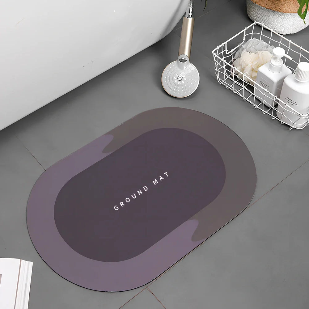 Diatom mud bathroom mat 400x600mm with natural grey colour and non-slip backing