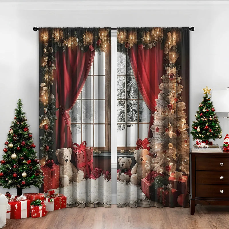 3D Digital Printed Christmas Curtain Pair Polyester Fabric High Sun Shade Curtain 71% to 90% Blockout Set for Window Dressing in Multiple Colour Options and Five Exact Sizes