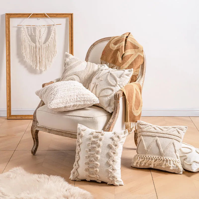 Knitted tassel sofa pillow cover in spiral dot pattern, 45x45cm size with PP cotton filler