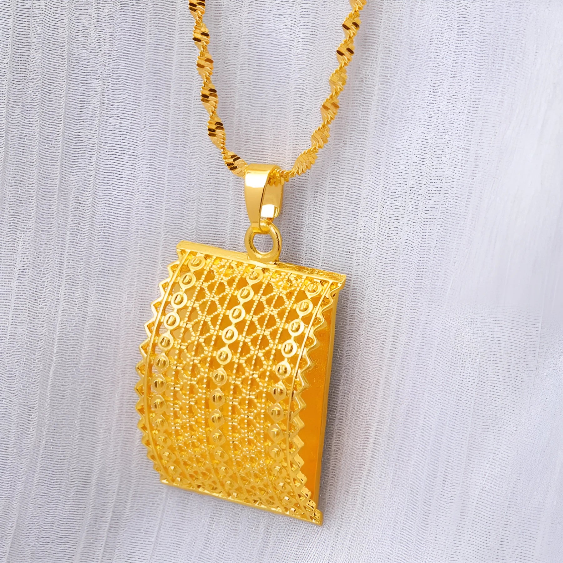 Gold colour bridal jewellery set with necklace, earrings and ring combination