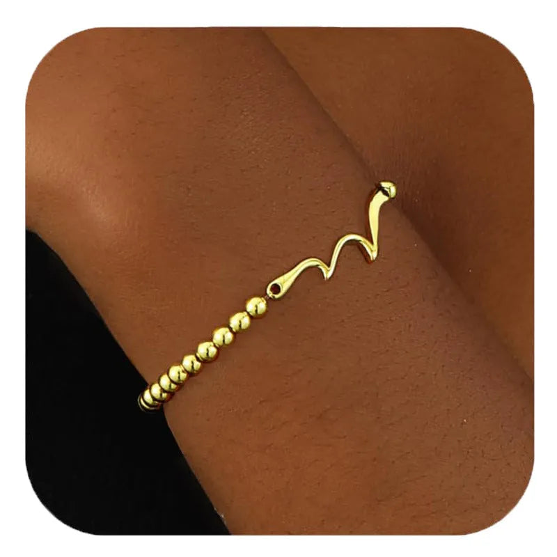 Stainless steel beaded bracelet with geometric round beads in adjustable design