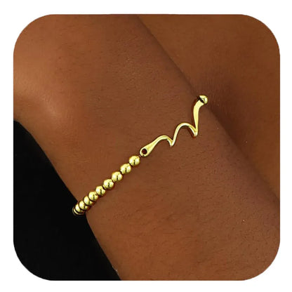 Stainless steel beaded bracelet with geometric round beads in adjustable design