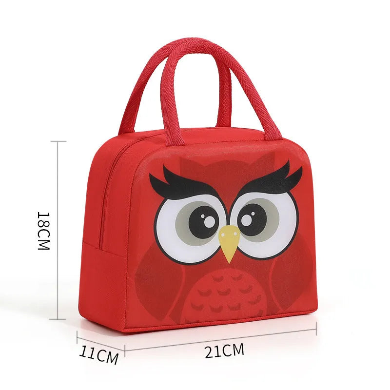 Children's insulated lunch box bag with cartoon design, aluminium foil insulation, Oxford cloth exterior, dimensions 23×18×12cm