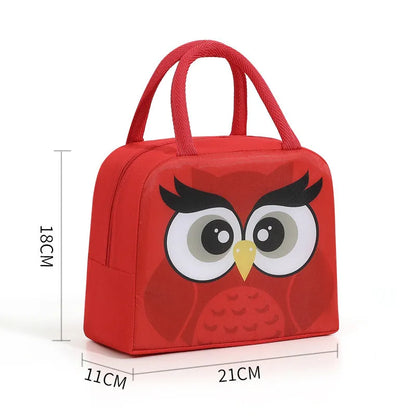Children's insulated lunch box bag with cartoon design, aluminium foil insulation, Oxford cloth exterior, dimensions 23×18×12cm
