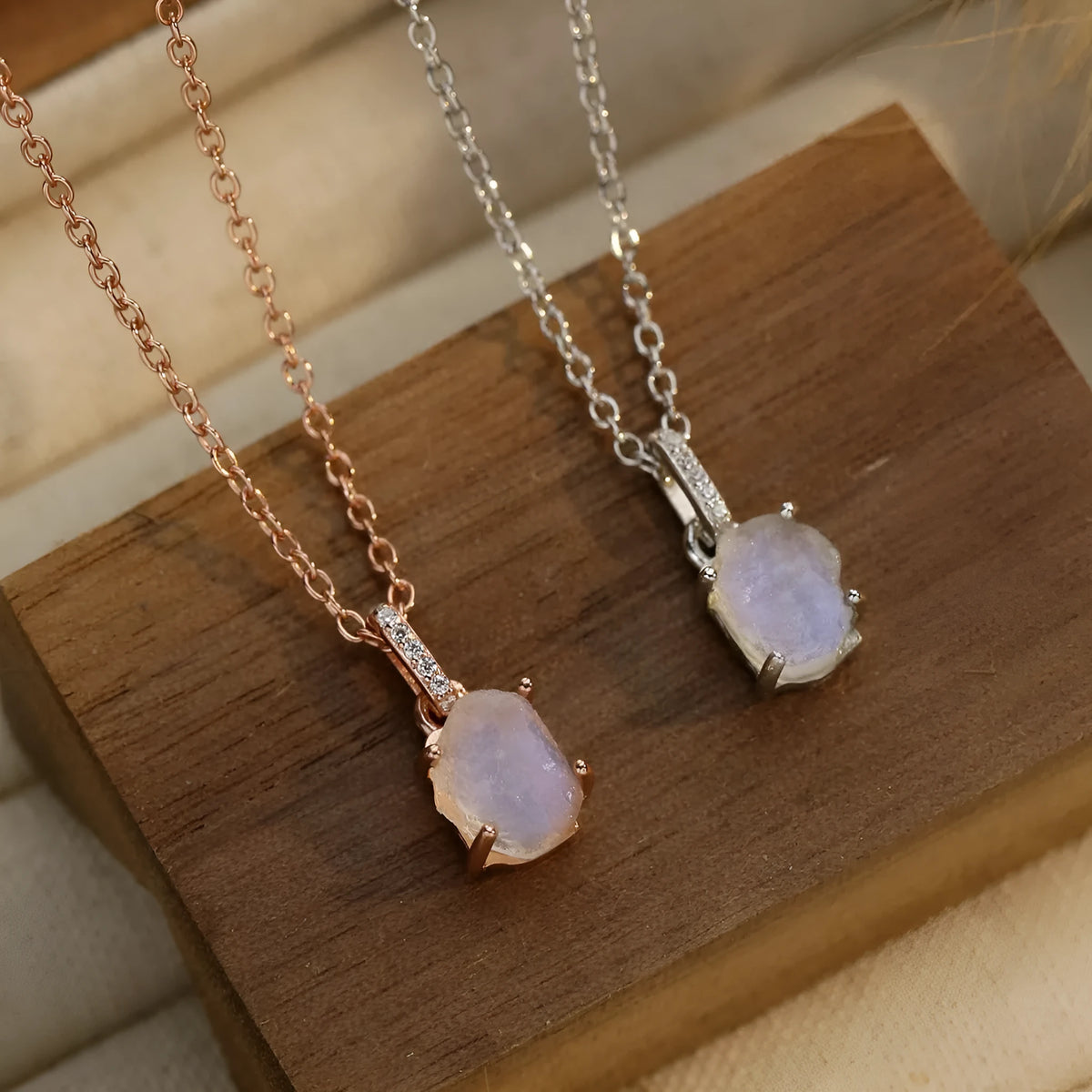 S925 sterling silver geometric moonstone pendant necklace with curb chain in gold plating