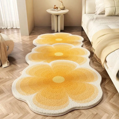 Flower shaped cashmere bedside blanket with cartoon alien design in gradient flower pattern
