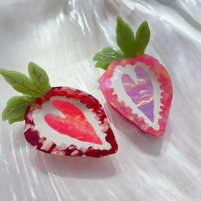 Handmade strawberry hairpin with pastoral style design in red or pink colour options