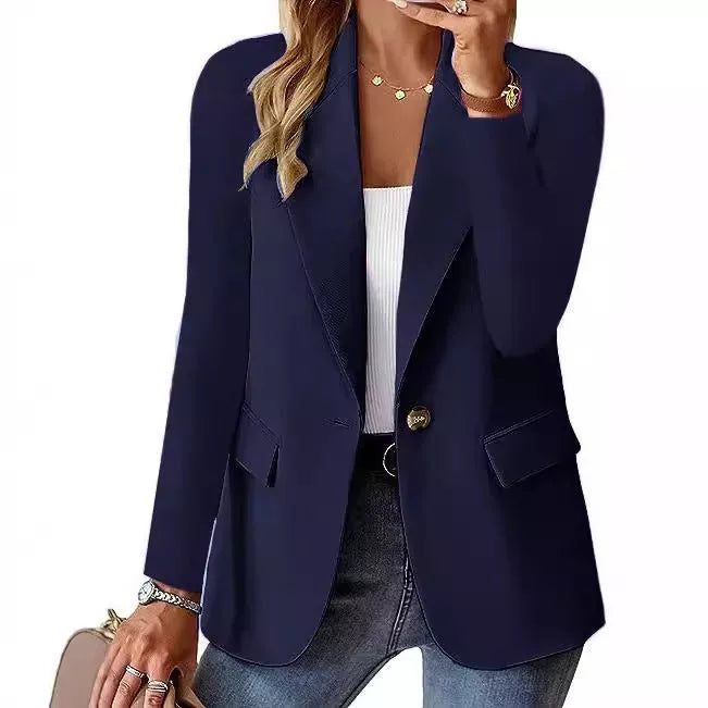 Women's long-sleeved polyester blazer in solid colors for office and casual wear