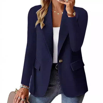Women's long-sleeved polyester blazer in solid colors for office and casual wear