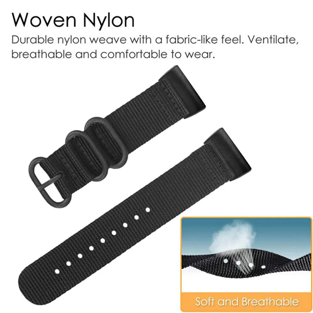 Army Green nylon three-ring buckle replacement strap for Fitbit Charge fitness tracker