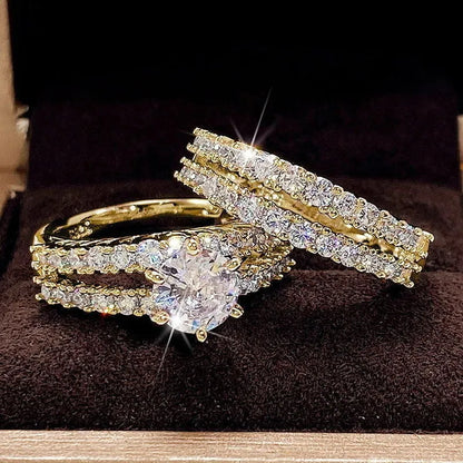 2 in 1 fully-jewelled female ring set in geometric design with round elements