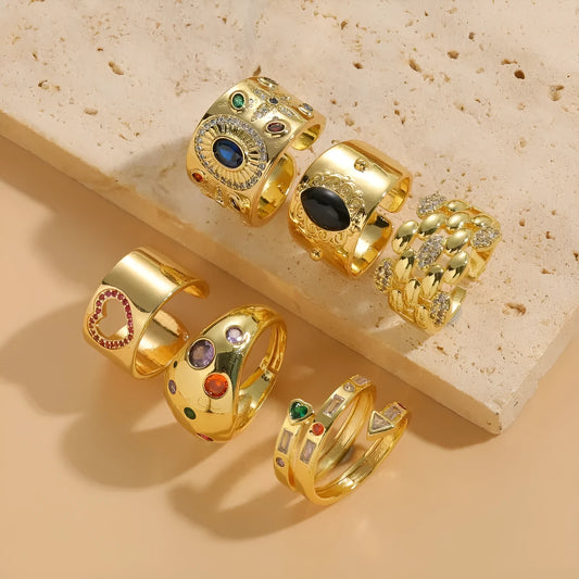 Chinese style geometric vintage ring with zircon centrepiece in horse eye black colour