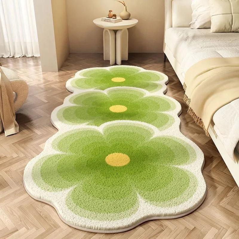 Flower shaped cashmere bedside blanket with cartoon alien design in gradient flower pattern