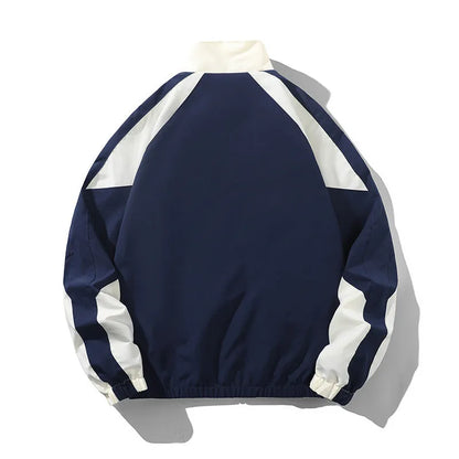 Men's black casual jacket with contrast stitching and side seam pockets for outdoor wear