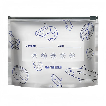 Set of aluminium foil sealed fresh bags in small, medium, and large sizes for food storage