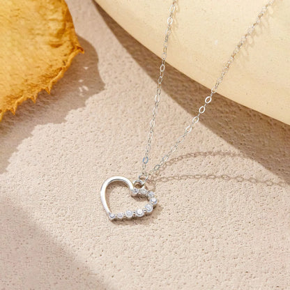S925 sterling silver hollow heart pendant necklace on a regular chain with gold-plated finish options