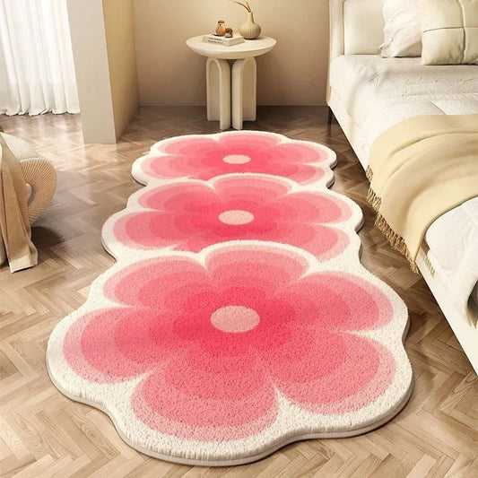 Flower shaped cashmere bedside blanket with cartoon alien design in gradient flower pattern