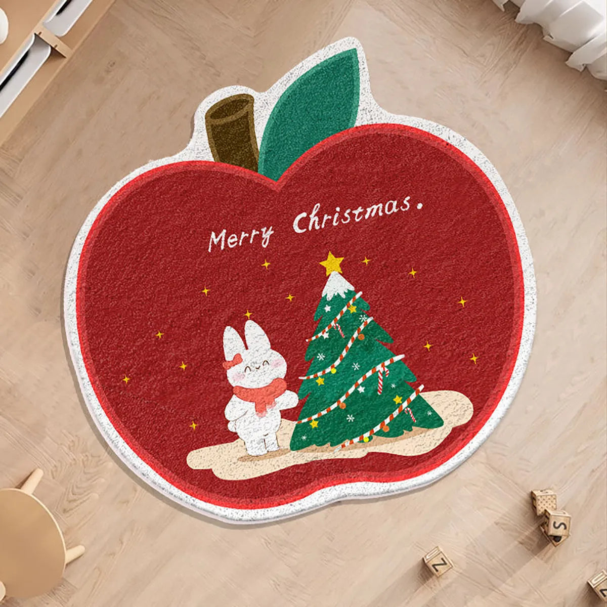 Round Christmas floor mat in imitation cashmere with festive designs like Christmas trees and gingerbread men, sizes 60x60cm and 80x80cm