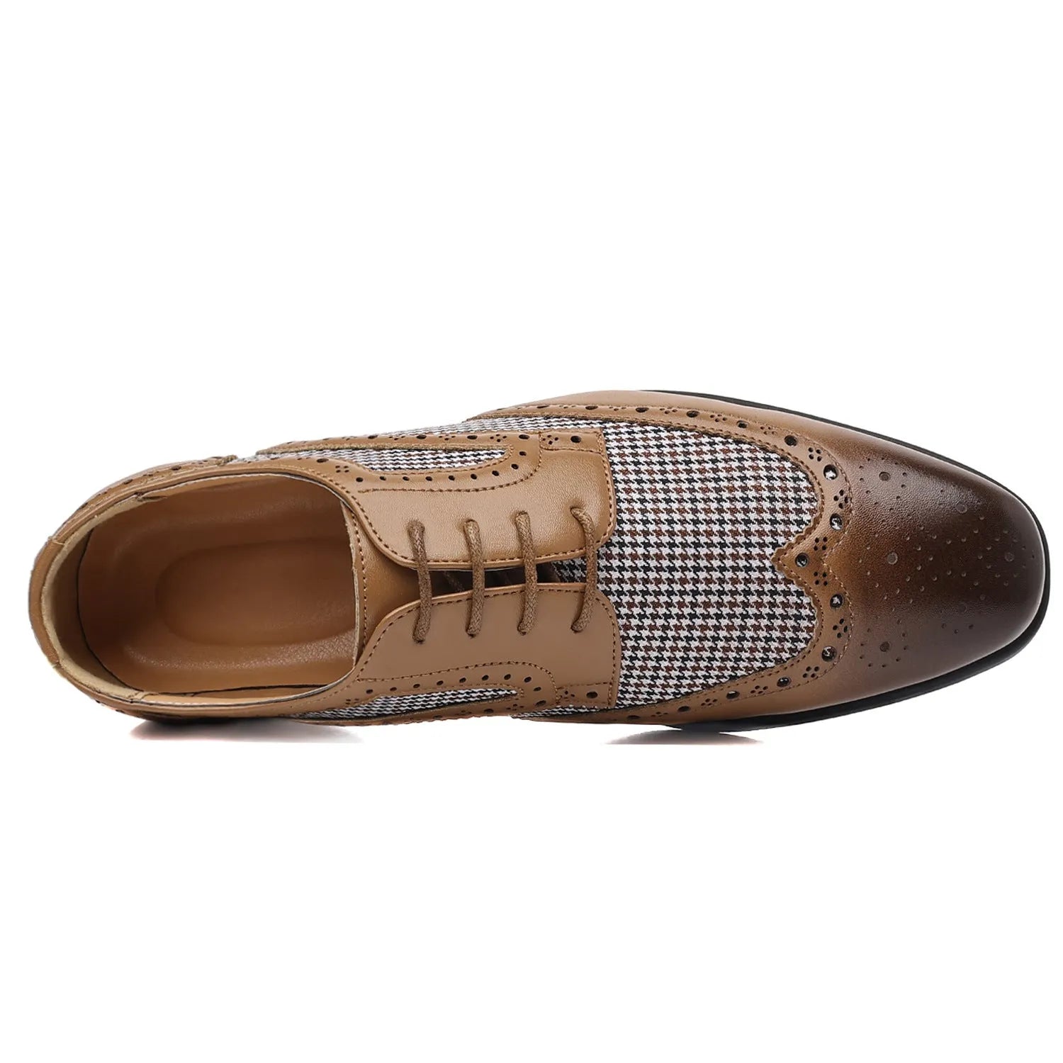 Men's imitation houndstooth casual leather shoes with canvas upper and rubber sole in black colour
