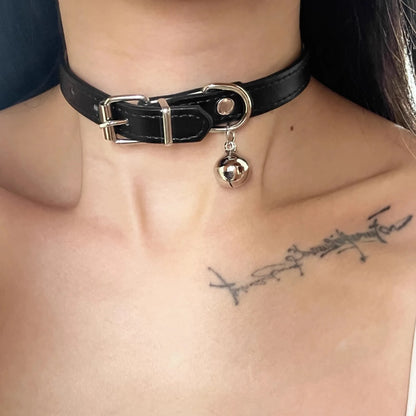 Black leather dog collar with adjustable perimeter from 21cm to 50cm showing three design variations