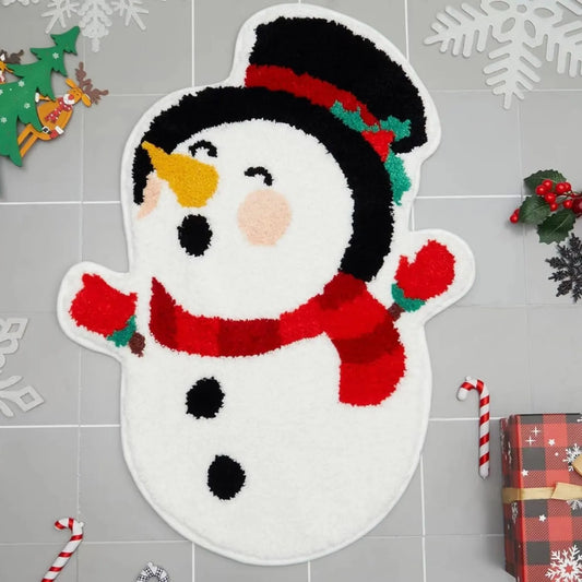 Square Christmas-themed hallway mat with non-slip backing on wooden floor