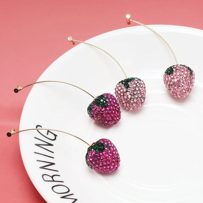Geometric strawberry earrings with spot drill texture in six colour options on zinc alloy posts