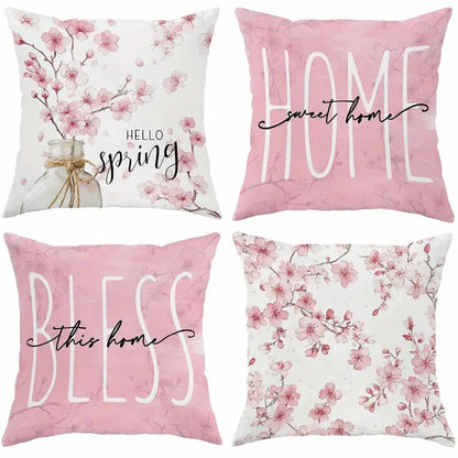 45cm square cherry blossom pattern velvet cushion cover in four colour options for sofa decoration