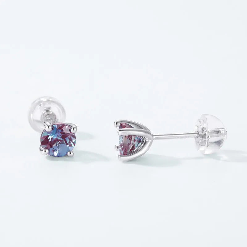 925 silver cultivate alexandrite geometric ear studs with 8mm round stone for women