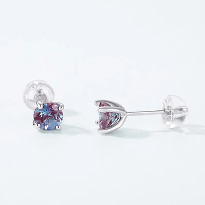 925 silver cultivate alexandrite geometric ear studs with 8mm round stone for women