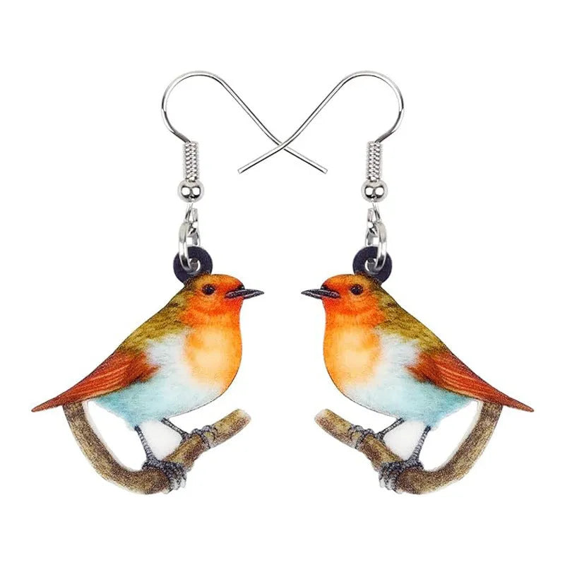 Acrylic Blue Titmouse geometric pendant earrings with snake detail elements, lightweight 5g design