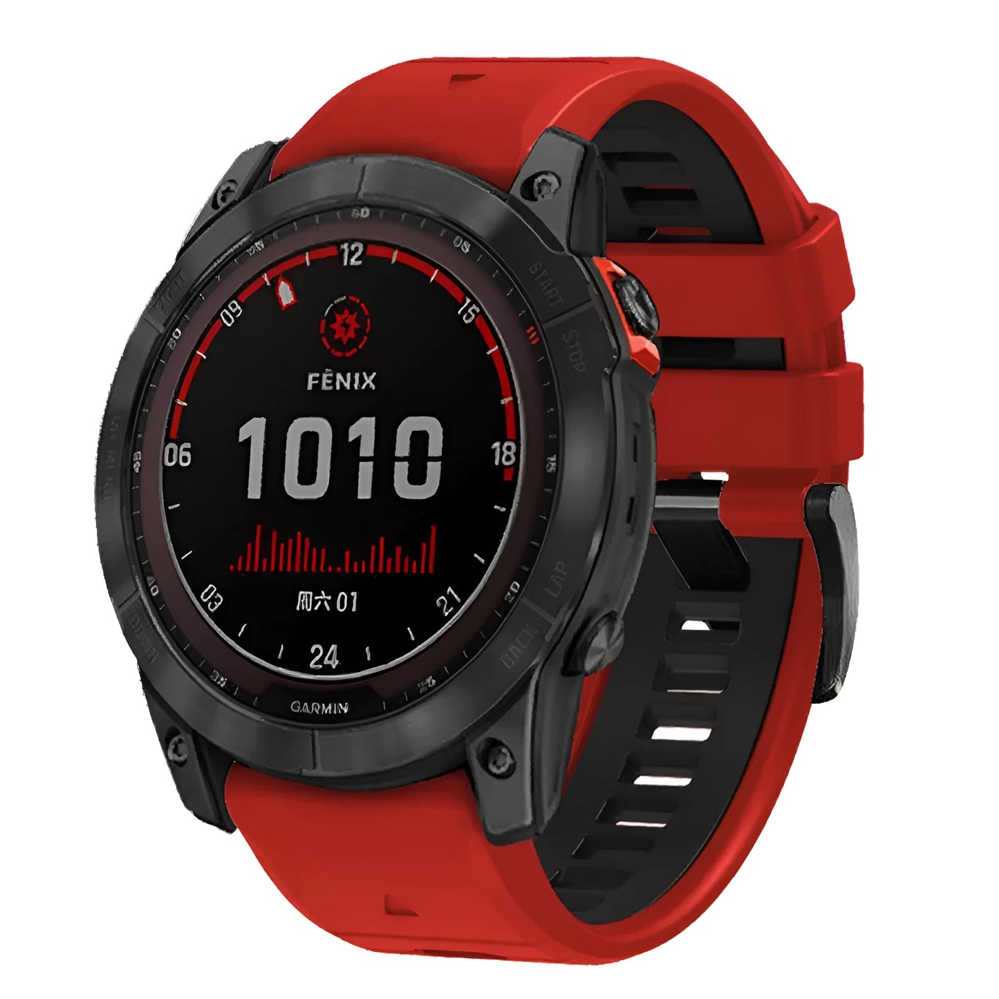 Two-colour quick release silicone strap for Garmin Fenix watches in Army Green Black and other colour options.