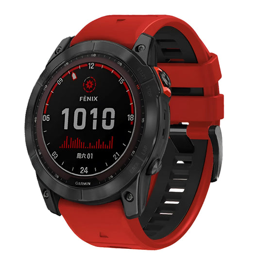 Two-colour quick release silicone strap for Garmin Fenix watches in Army Green Black and other colour options.