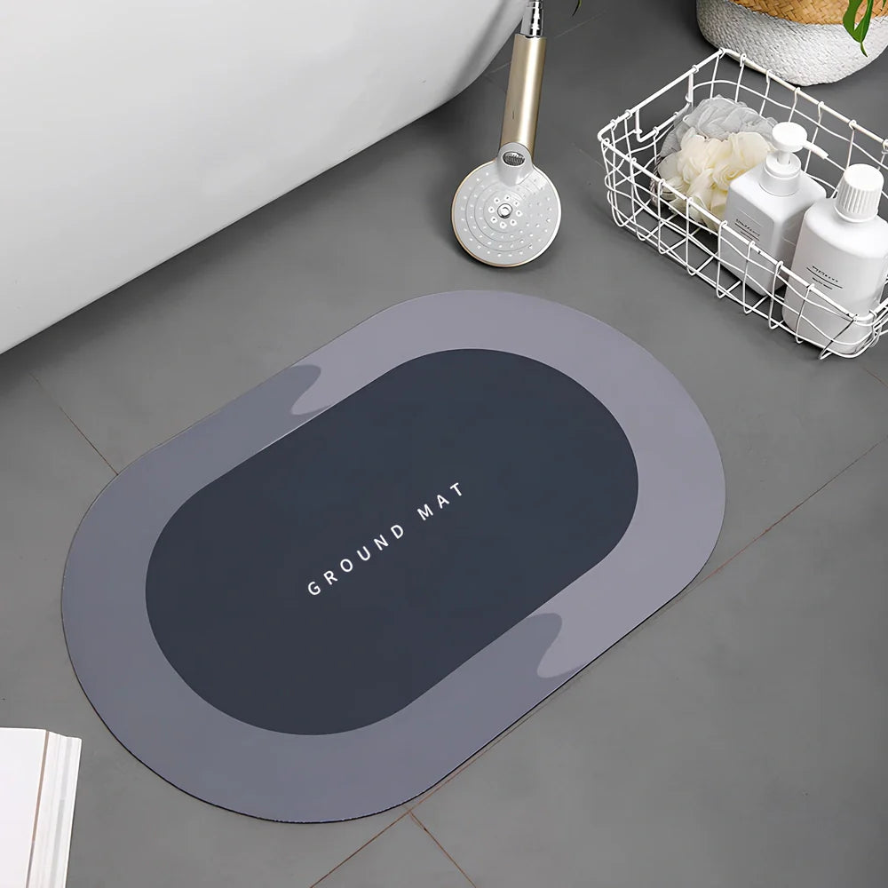 Diatom mud bathroom mat 400x600mm with natural grey colour and non-slip backing