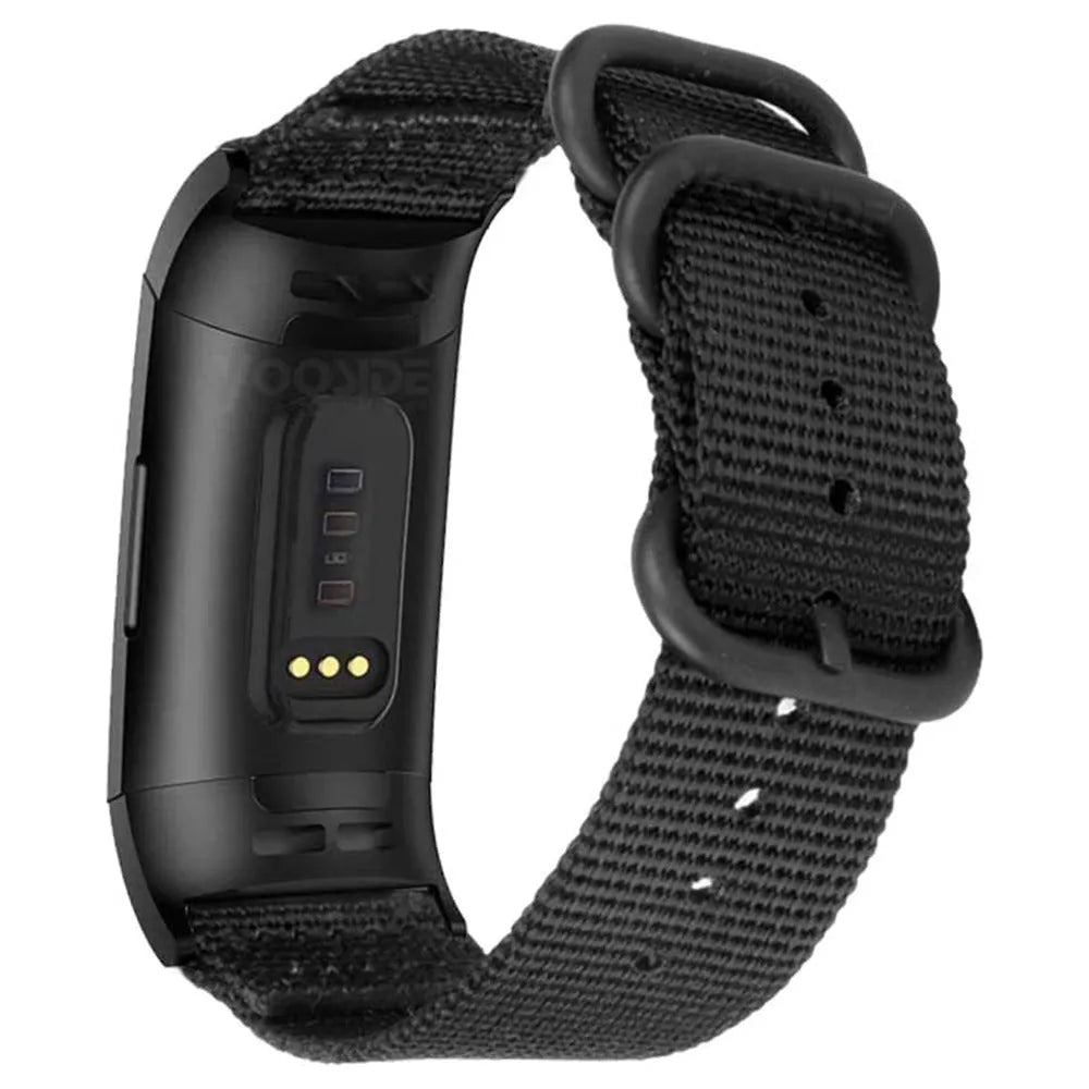 Army Green nylon three-ring buckle replacement strap for Fitbit Charge fitness tracker