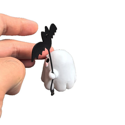 Mini ghost walking dog statue with bat, 4x5x4cm resin Halloween decoration