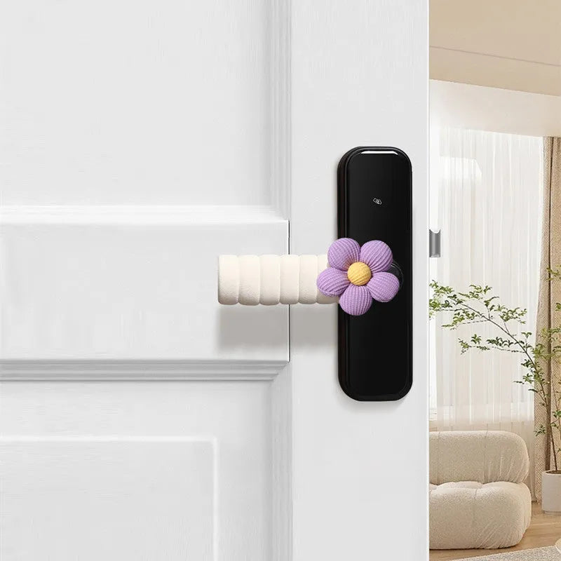 Flower door handle protective casing in beige colour with floral pattern, soft PEVA material, round shape for anti-collision