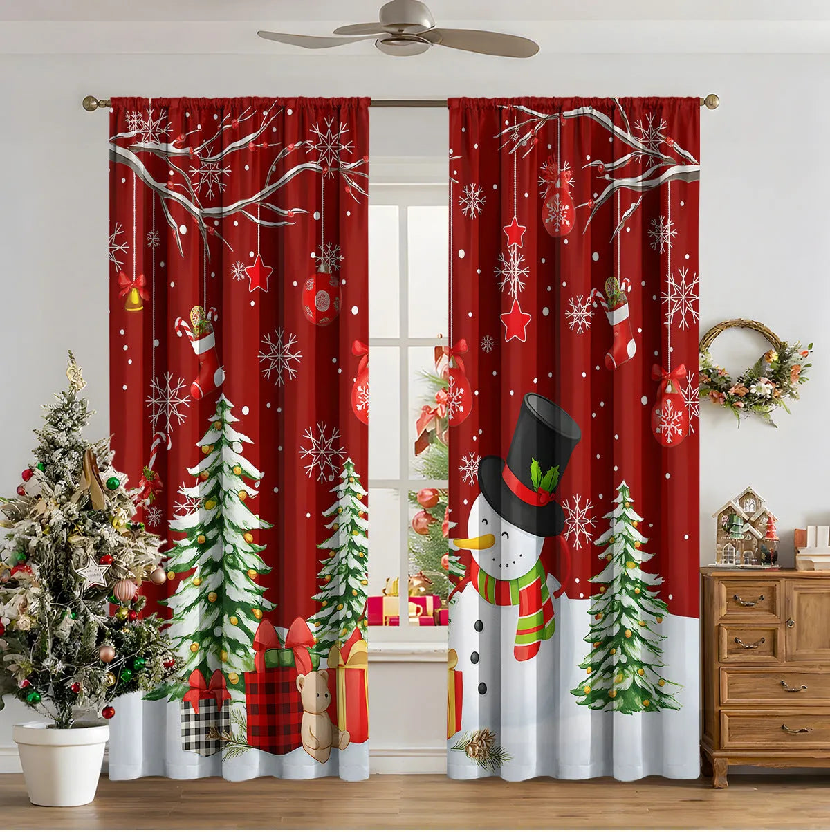 3D digital printed Christmas curtains with festive pattern, available in two sizes with high sunshade function