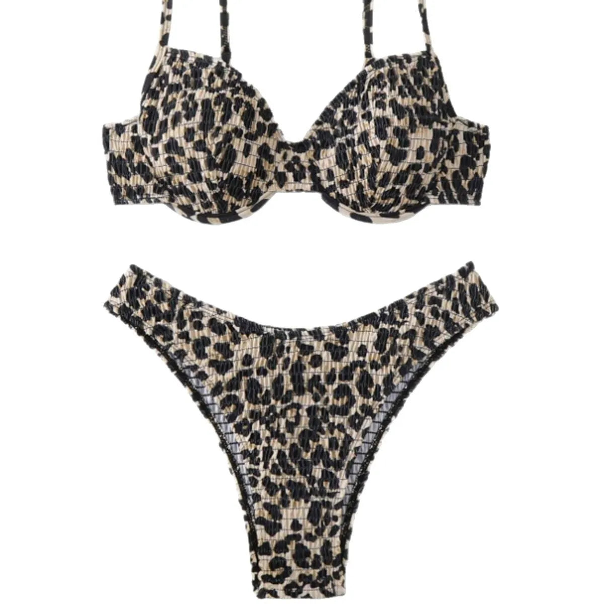 Women's leopard print bikini with backless briefs style in brown mixed colour