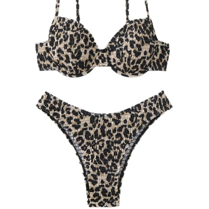 Women's leopard print bikini with backless briefs style in brown mixed colour
