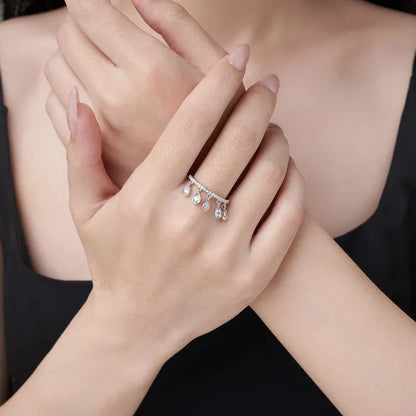 Silver tassel ring for women with moissanite mosaic, crown shape and round design, US sizes 5 to 9