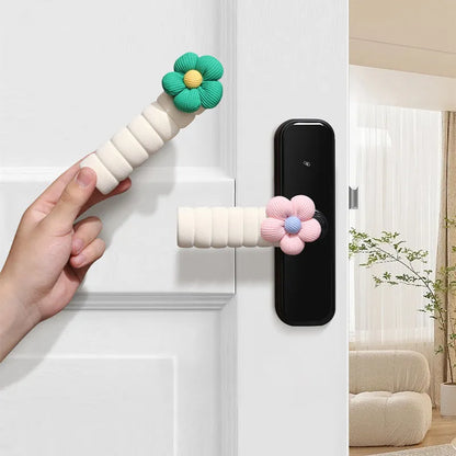 Flower door handle protective casing in beige colour with floral pattern, soft PEVA material, round shape for anti-collision