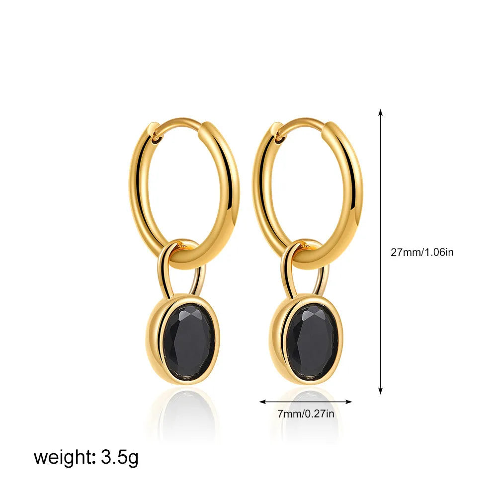 Women's copper oval earrings in six colour options showing elliptical 1.5cm retro design